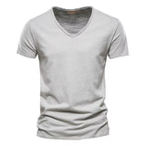 Brand Quality 100% Cotton Men T-Shirt V-Neck Fashion Design Slim Fit Soild T-Shirts Male Tops Tees Short Sleeve T Shirt for Men
