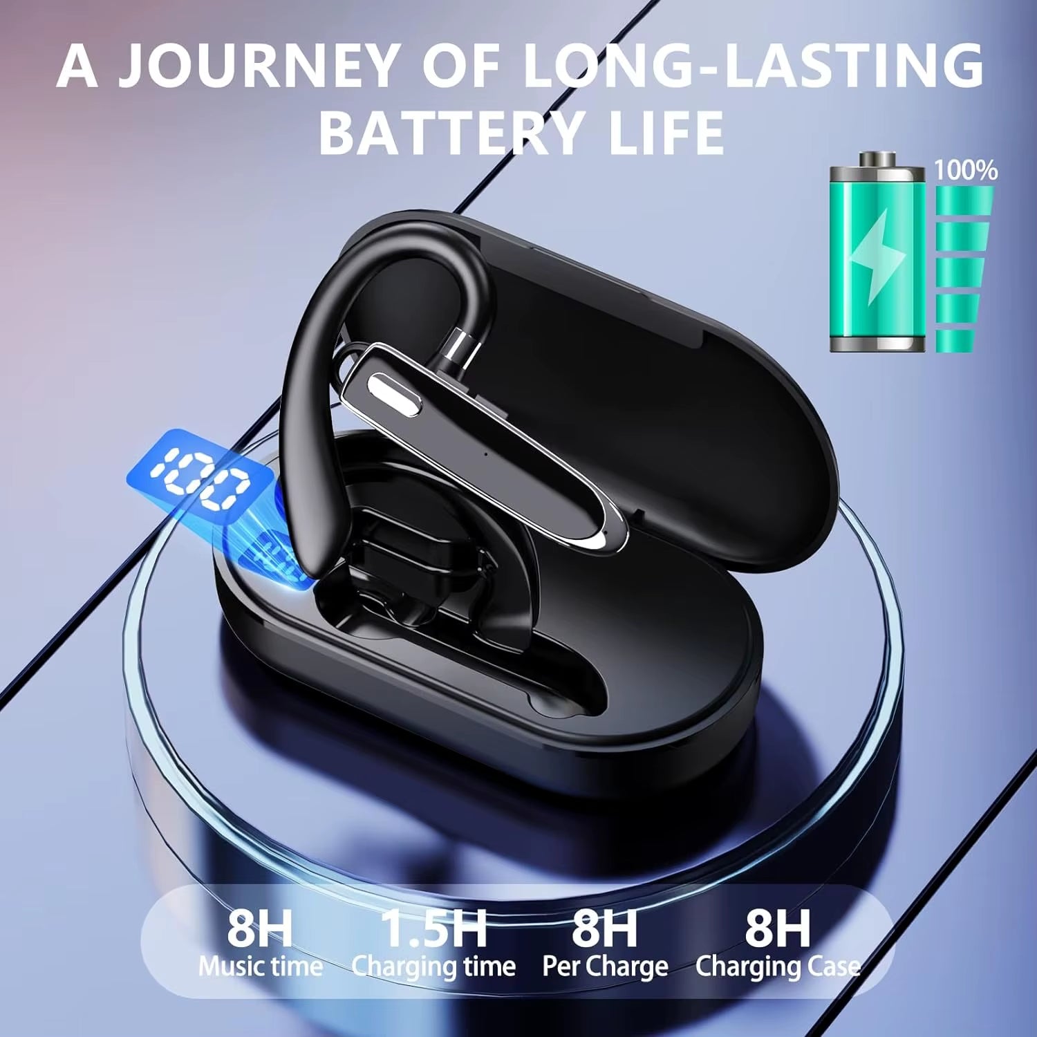 Bluetooth Headset Wireless Hands-Free Phone with Mic Hands-Free Earphones with 8 Hours Talk Time for Trucker Sports Riding