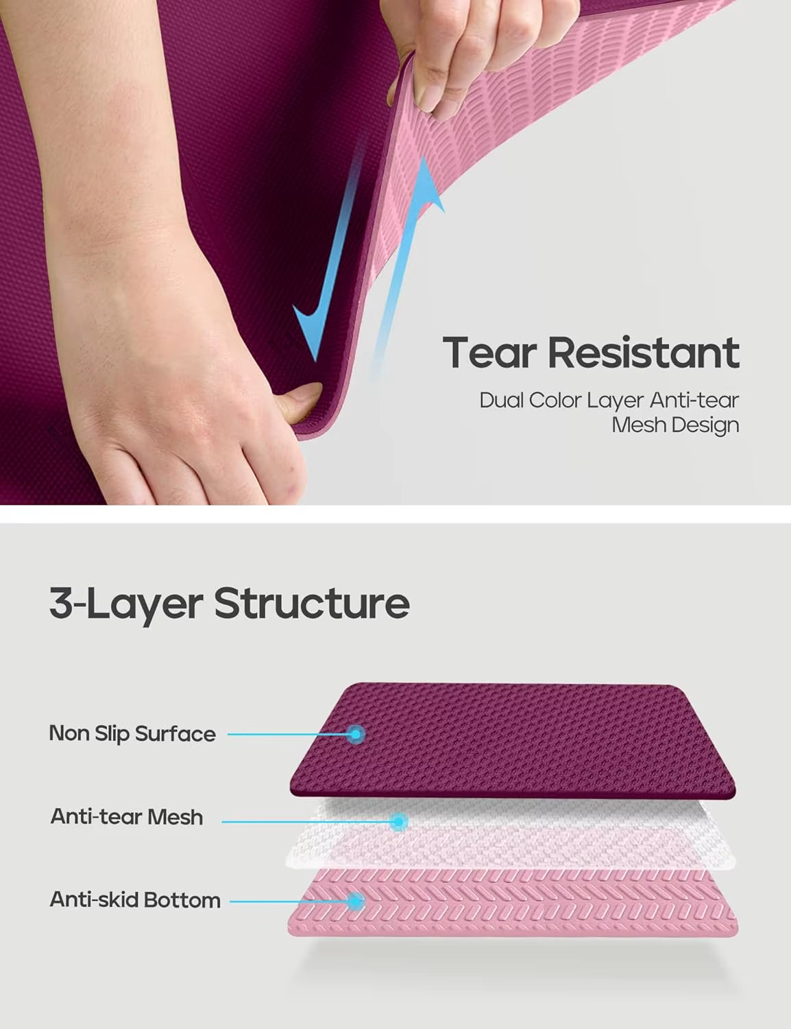 Eco-Friendly Non-Slip Yoga Mat with Body Alignment, TPE Material, 72X26 Inch, 1/4 Inch Thick