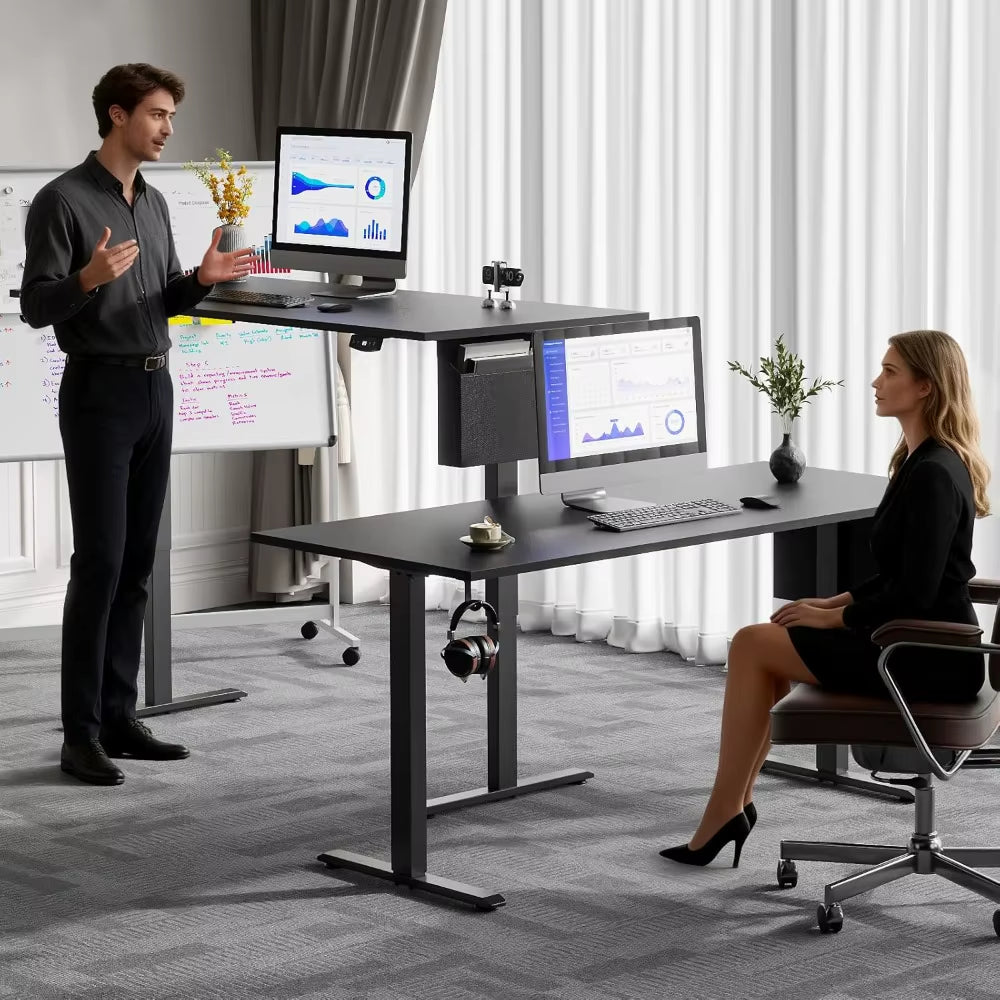 Height Adjustable Electric Standing Desk with Memory Presets and Storage Bag for Home Use