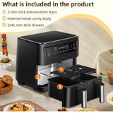 8.5QT 6-In-1 Dual Basket Air Fryer, 1800W Power for Roasting, Baking, Dehydrating, Defrosting, and Reheating Meals