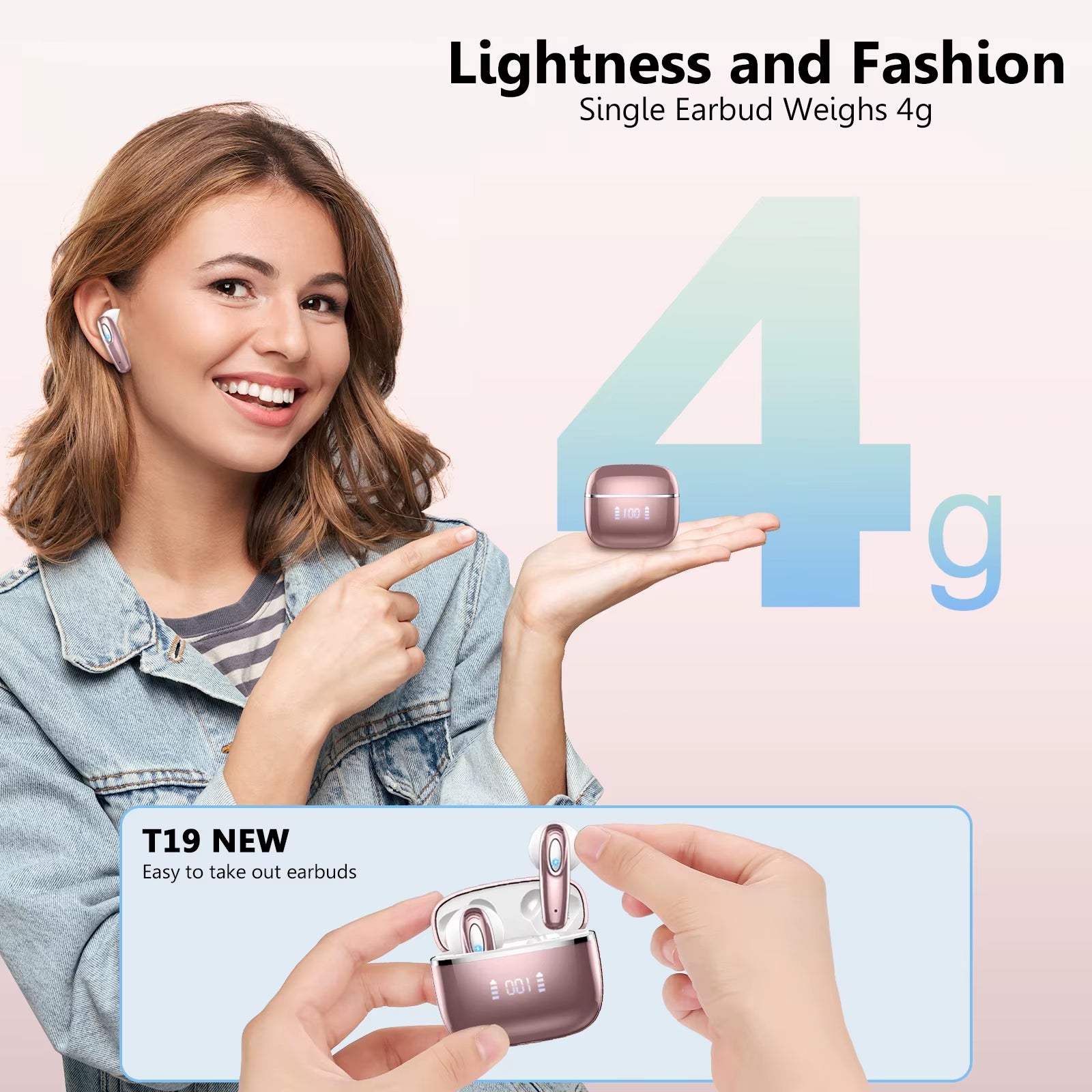 Wireless Earbuds, Bluetooth 5.3, 4 ENC Noise Canceling Mic, 40H LED Display Charging Case, IP7 Waterproof In-Ear Earbuds.