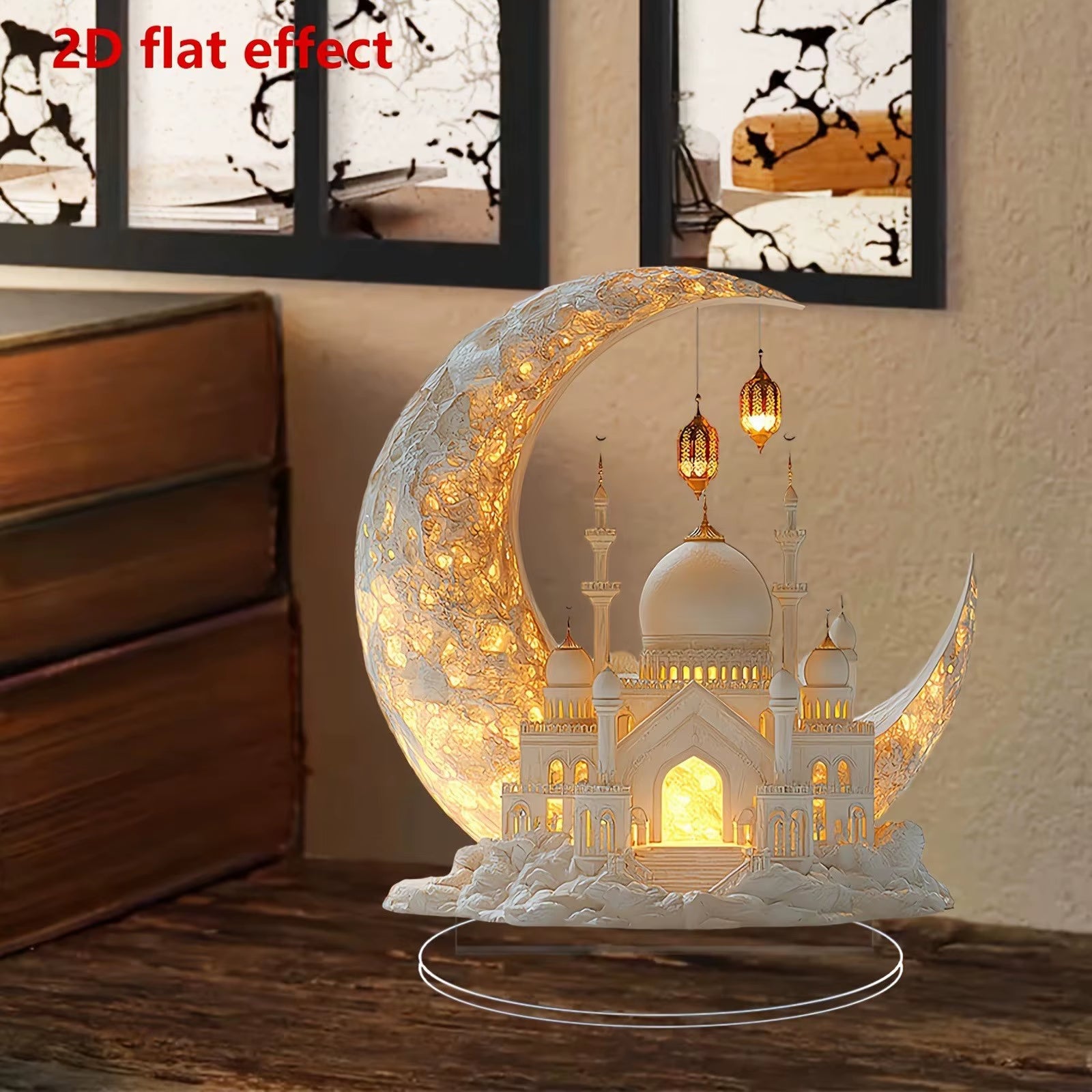 2D Acrylic Crescent Castle Ornament Ramadan Festival Decoration Eid Al-Fitr Mubarak Islamic Table Sign Home Party Events Decor