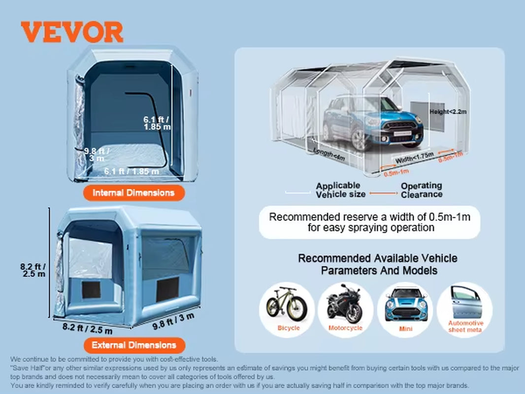 Inflatable Paint Booth Inflatable Spray Booth with Powerful Blowers and Air Filter System Portable Car Paint Booth
