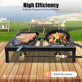 Portable Double Burner Outdoor Gas Stove Propane Cooker with Adjustable 0-10Psi Regulator Hose for Patio Camping, BBQ