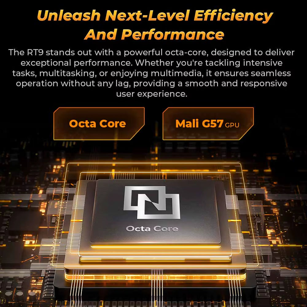 RT9 10.1" HD Rugged Tablet with 11,000mAh Battery, 24GB RAM, 256GB Storage, Android 14.0