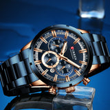 Men'S Watch Blue Dial Stainless Steel Band Date Mens Business Male Watches Waterproof Luxuries Men Wrist Watches for Men