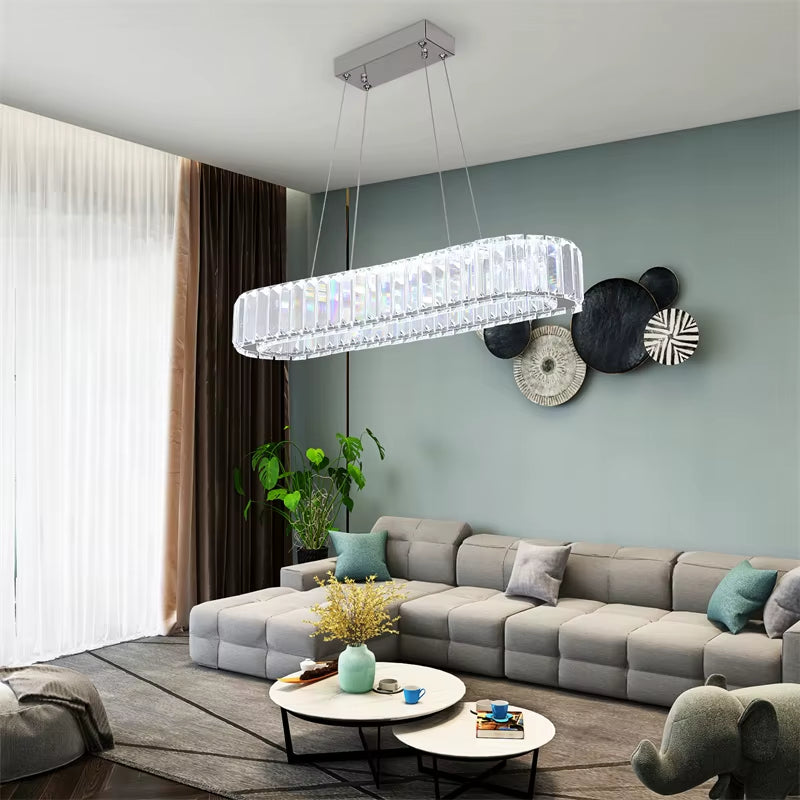 Indoor K9 Crystal Oval Ring Lamp Luxury Interior Decoration Led Chandelier Dining Room Lustre Hanging Lighting for Living Room
