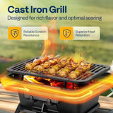 VIVOHOME Rectangle Cast Iron Charcoal Grill with Stainless Steel Double-Sided Grate Portable Outdoor BBQ Grill Compact Tabletop