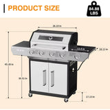4 Led Burner Propane Gas Grill with Side Burner & & Visual Glass, Stainless Steel Gas Grill with Enameled Cast Iron Grates