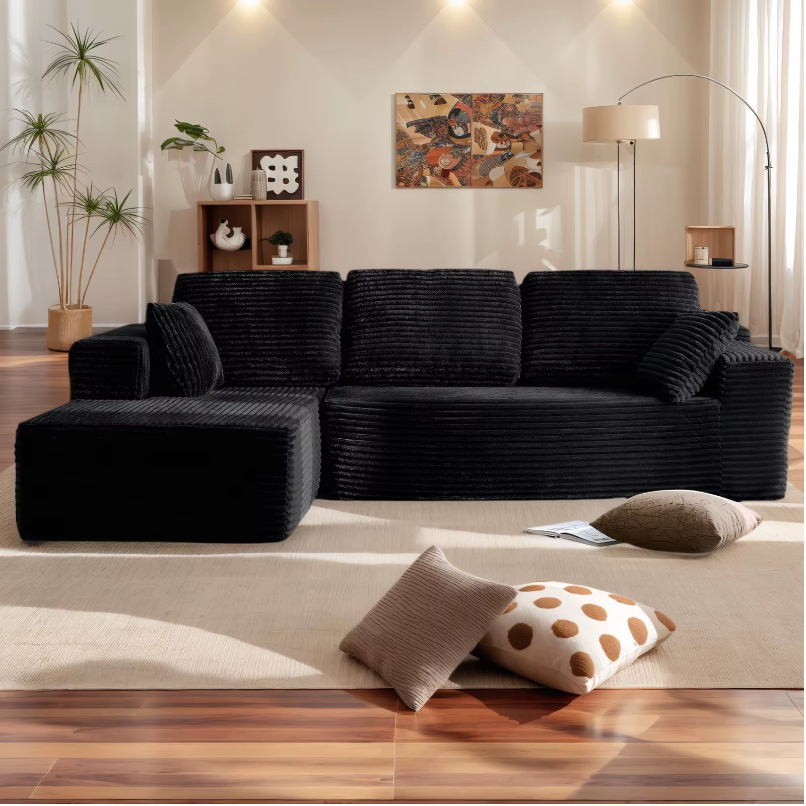 Oversized L Shaped Couch with Chaise, Minimalist Compressed Boneless Couch No Assembly Required, Modular Cloud Sectional Sofa Fo