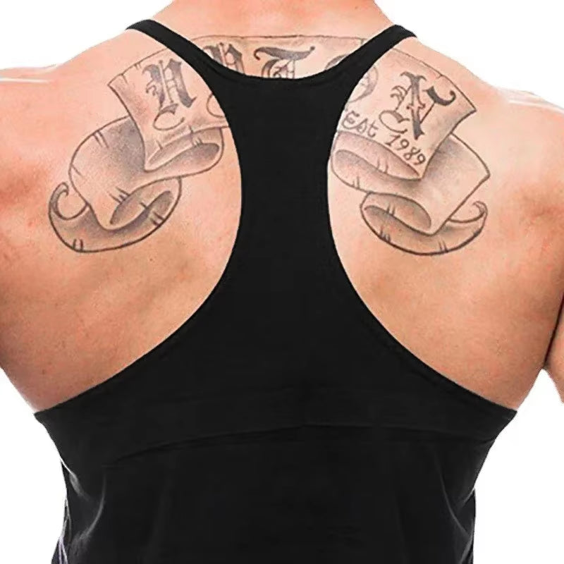 Plain Gym Fitness Bodybuilding Muscle Tank Tops Mens Running Sport Sleeveless Y-Back Vests Summer Cool Cotton Breathable Shirts