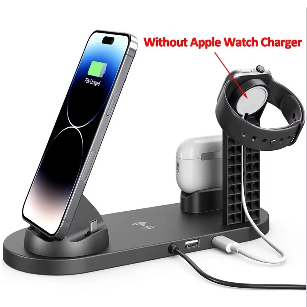 30W 6 in 1 Wireless Charger for  15 14 13 12 11 X Apple Watch Airpods Fast Charging Dock Station for Android Samsung