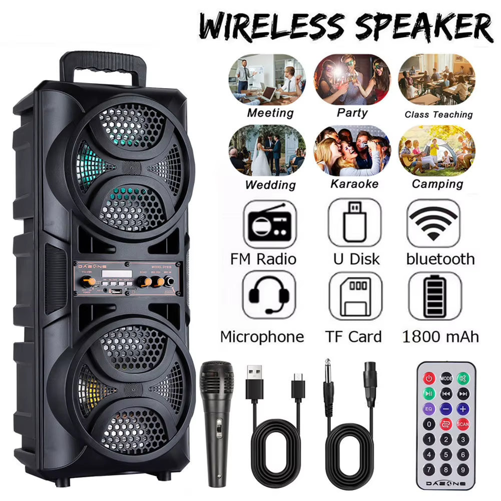 3000W Portable Bluetooth Speaker Subwoofer Heavy Bass Sound System Party DJ Karaoke Remote &MIC