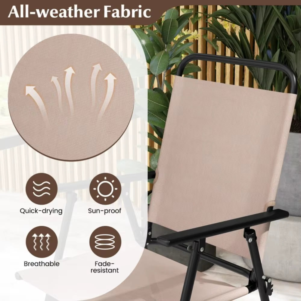 3Pcs Bistro Set Garden Backyard Bar Table Folding Chairs Outdoor Furniture Beige