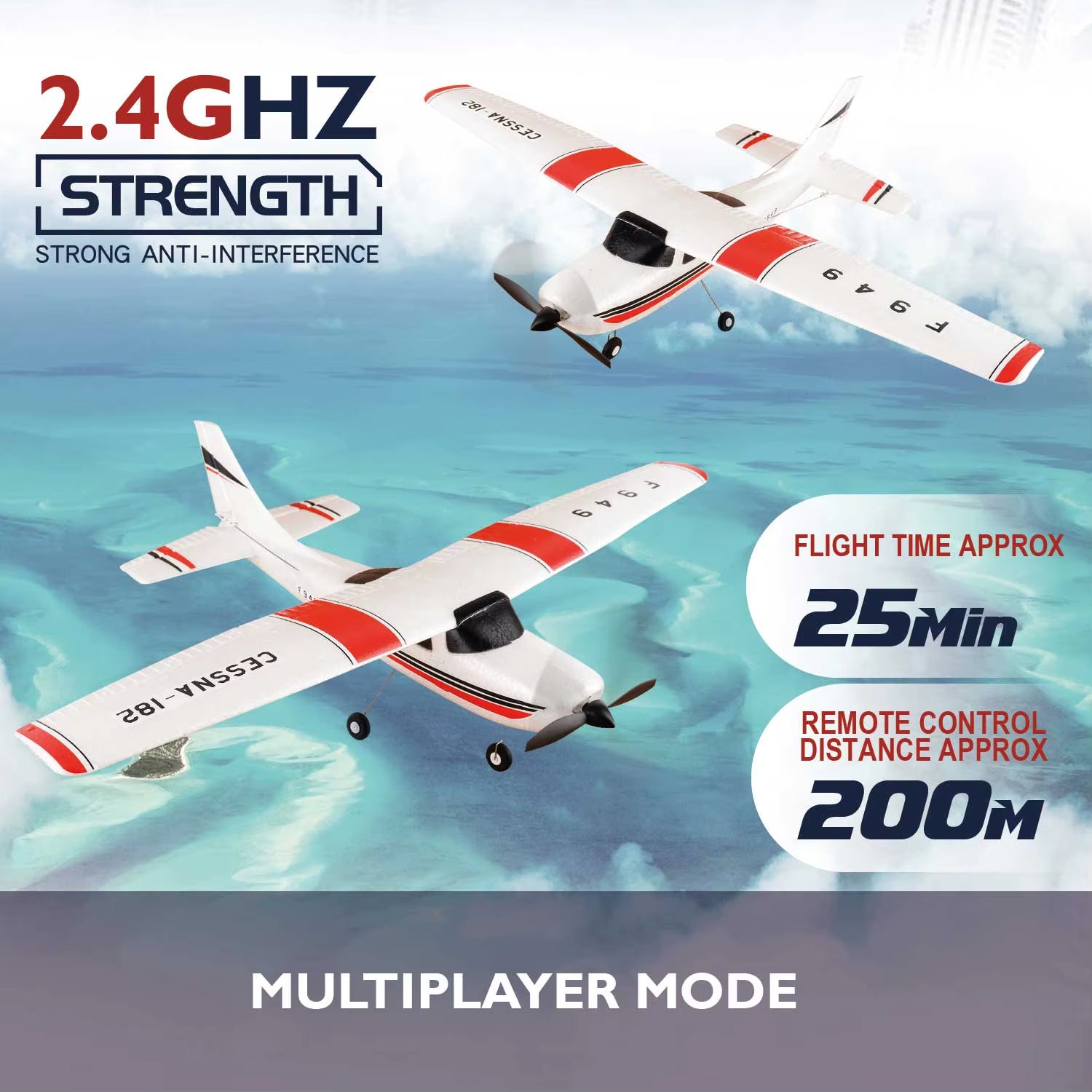 【C0】 2.4G F949 LCD Version RC Airplane Cessna 182 3D6G 3Ch Fixed Wing Plane Outdoor Drone RTF with Gyroscope and Night