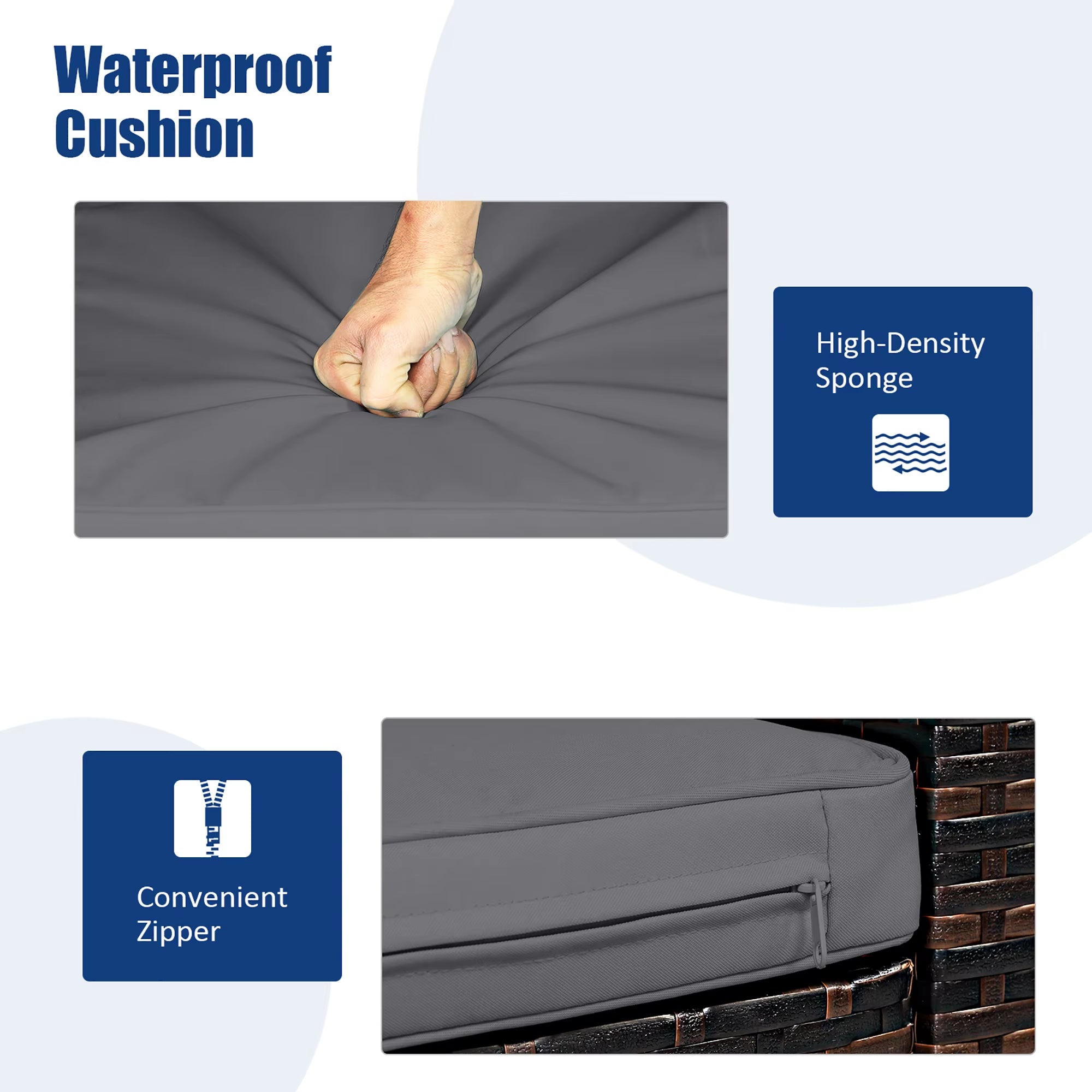 3PCS Patio Rattan Wicker Furniture Cushion Sofa Coffee Table Gray