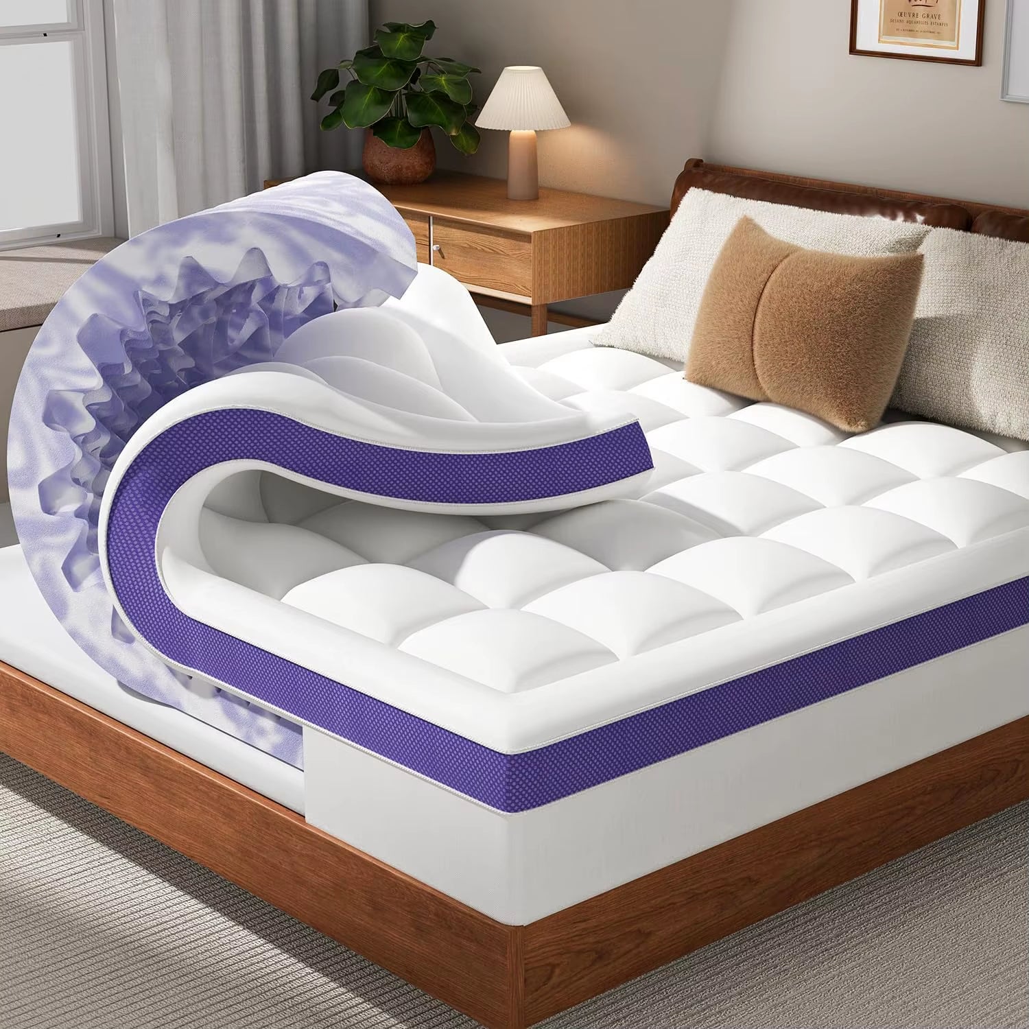 Queen Size Dual Layer Memory Foam Mattress Topper with Cooling Gel and Pillow Top, 7-Zone Support for Comfortable Sleep
