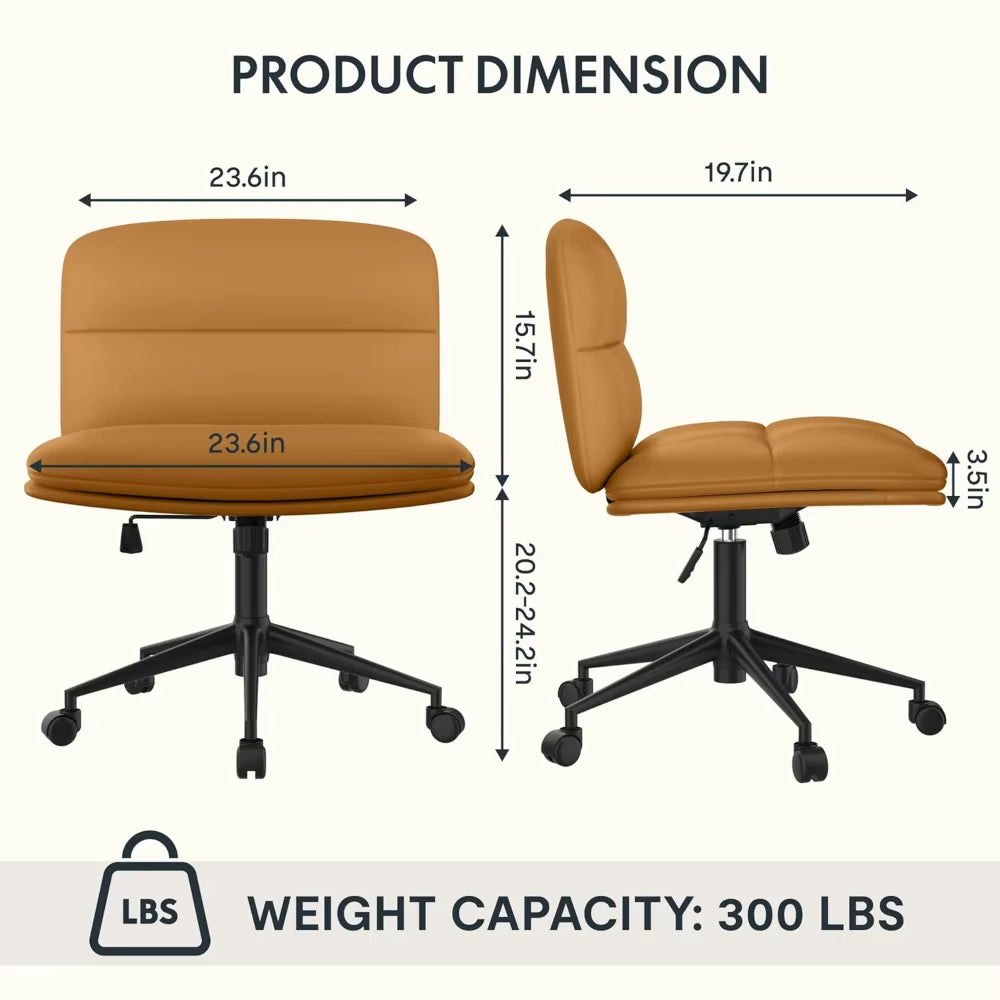 Armless Cross-Legged Office Chair with Wheels - Comfortable Wide Seat Vanity Chair for Living Spaces, Customizable Design