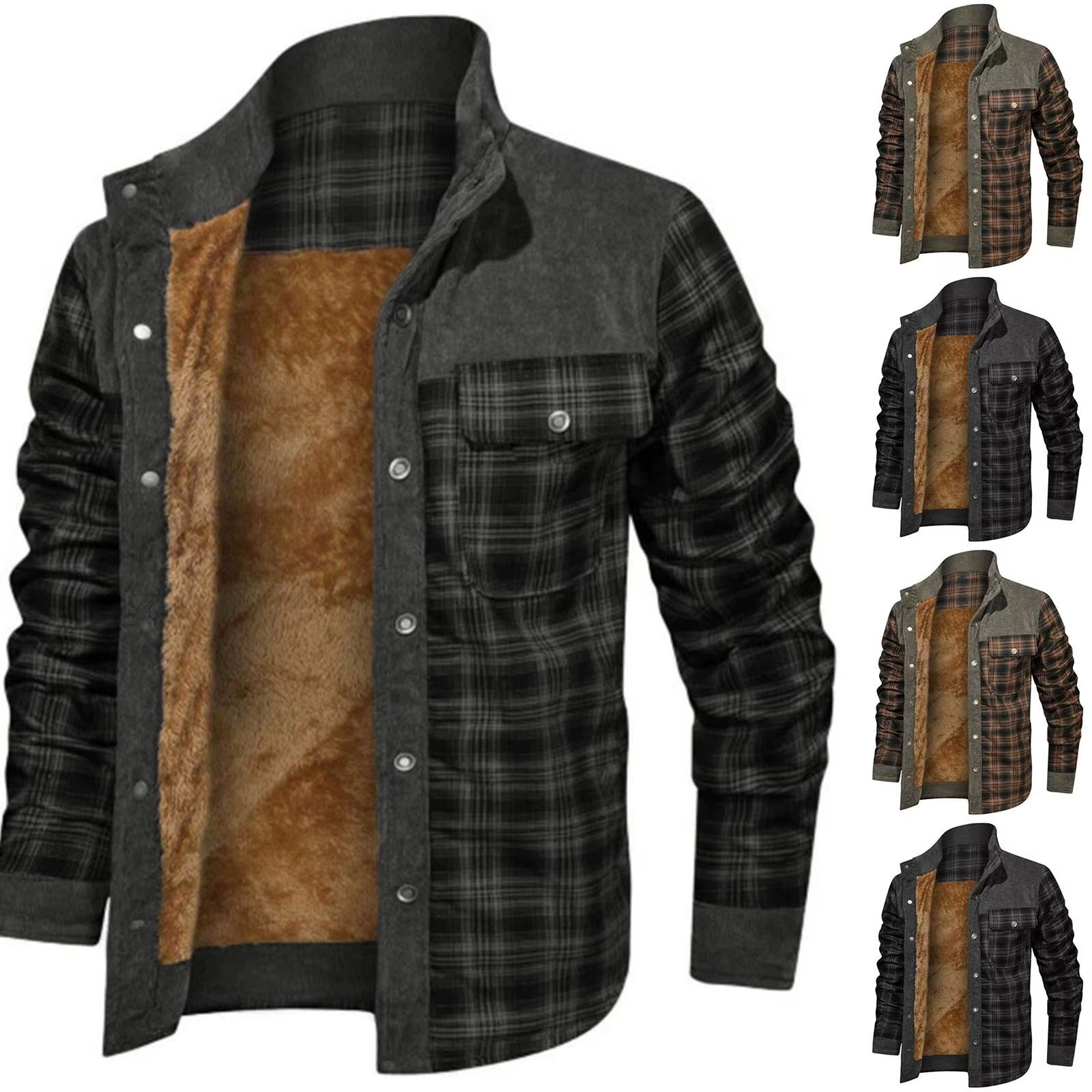 Men'S Winter Fleece Lined Flannel Plaid Shirt Jacket with Button down Jacket with Hooded Hip-Hop Street Jogging Sports Jacket
