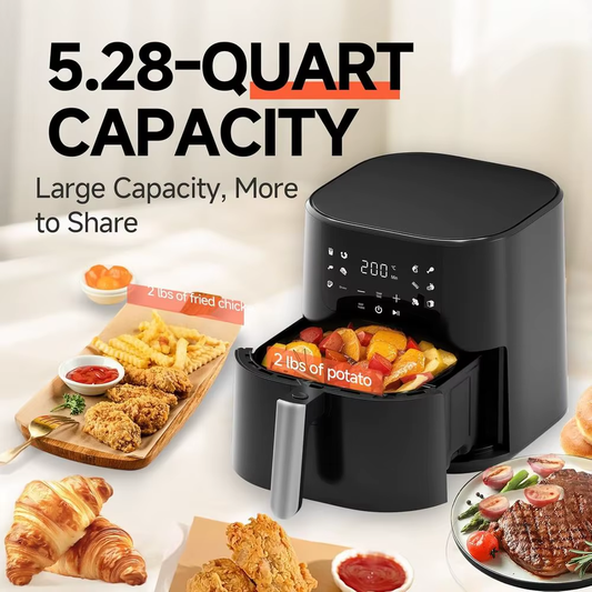 8-In-1 5 QT Multi-Function Air Fryer: 180°-450°F Range, Touch Display, Auto Menus, Compact Design