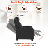 Massage Recliner Sofa with Lumbar Support and Adjustable Backrest for Living Room or Bedroom in Black Leather