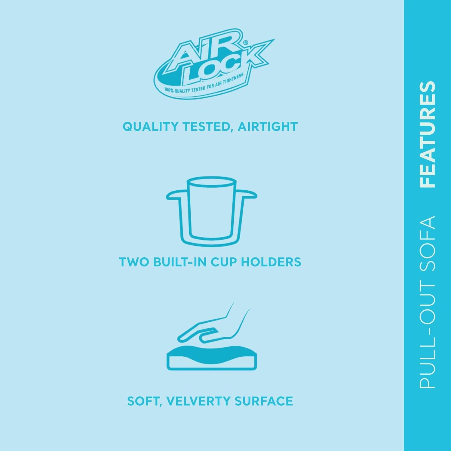 Inflatable Pull-Out Sofa: Velvety Surface, 2-In-1 Valve, Cupholder, Converts to Queen Air Mattress Bed