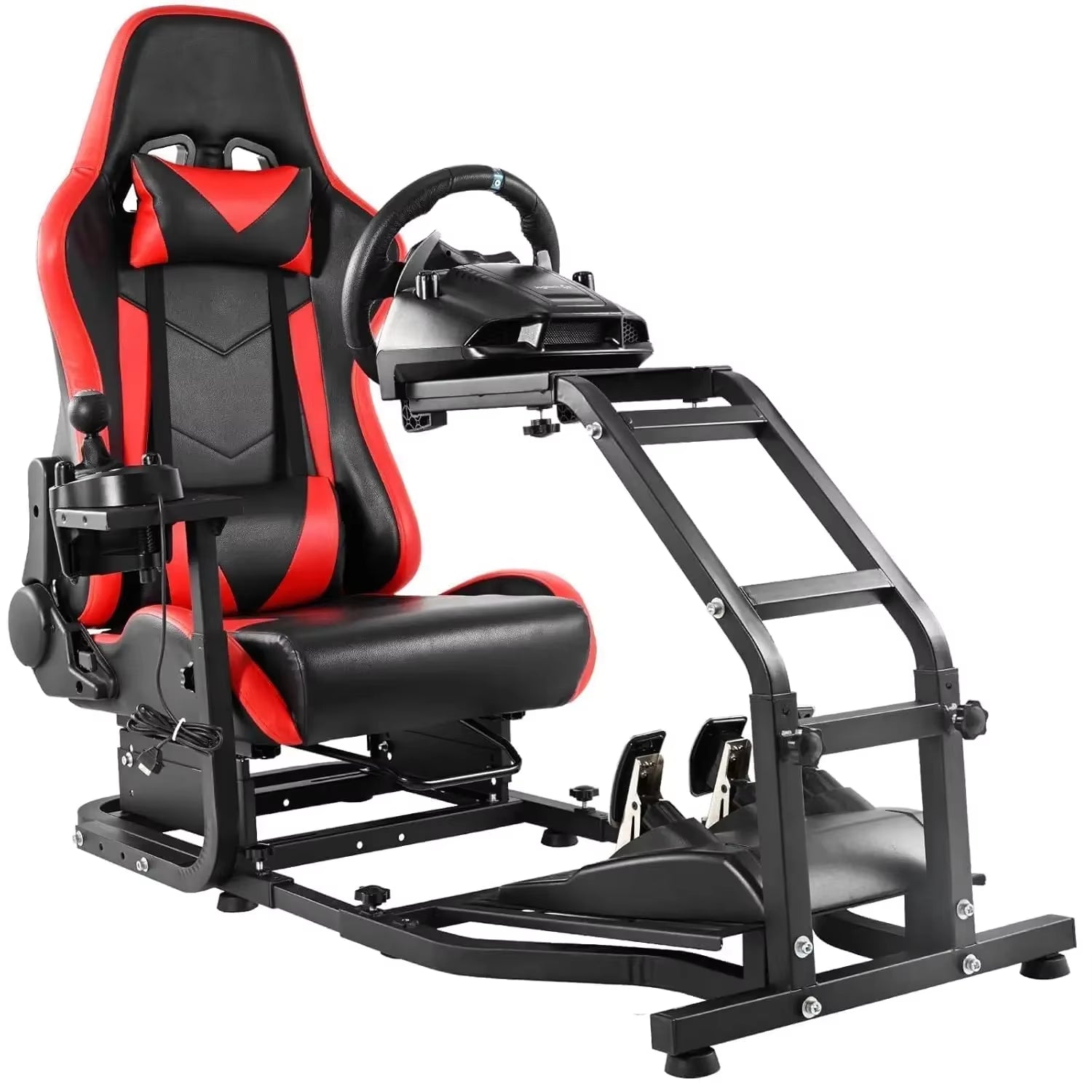 Adjustable Gaming Sim Cockpit with Red Seat Fits for Logitech G920 G923,Thrustmaster T300 Racing Steering Wheel Stand