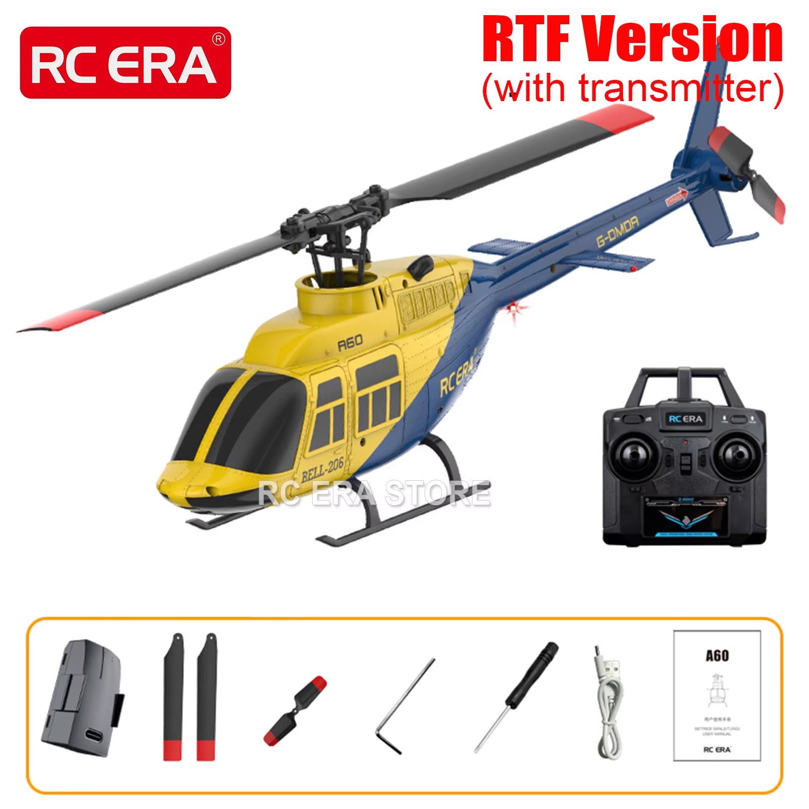 A60 Mini Bell206 RC Helicopter 2.4G 6-Aixs Gyroscope 4CH Altitude Hold Remote Control Plane Toys for Adult Gift