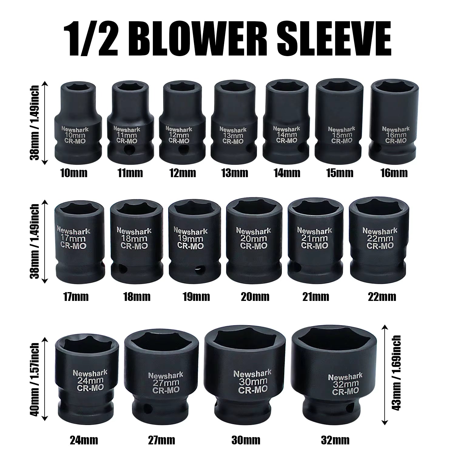 22-Piece 1/2-Inch Impact Socket Wrench Set with Quick Release Ratchet, 6-Point Metric Sizes (10-32mm) for Repairing Applications