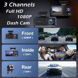 3 Channel Driving Recorder 2 Inch IPS HD Screen 1080P Camera Video Infrared Night Vision Hidden Recorder Car DVR Car Accessories