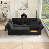 Modular Sectional Sofa with Storage Convertible Couch Sleeper with Chaise Velvet Living Room Decor Couch Set Modern Design Black