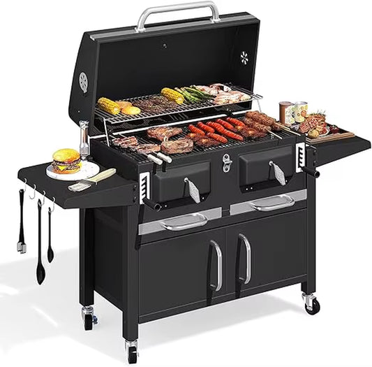 36 in Extra Large Charcoal Grill - 620 Sq.In Oversized BBQ Area with Thermometer & Individual Lifting Charcoal Trays, Storage C
