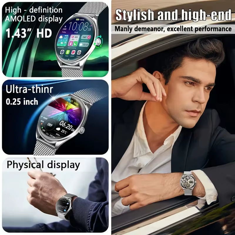 2025 New 1.43-Inch AMOLED 466*466 Screen Men and Women Bluetooth Call Sports Fitness Ultra-Thin Waterproof Smart Watch