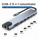 Fast Charge for Laptop Computer 8In1 Type C Hub USB C 8 in 1 USB3.1 to 4K HDMI Adapter with RJ45 SD/TF Card Reader PD