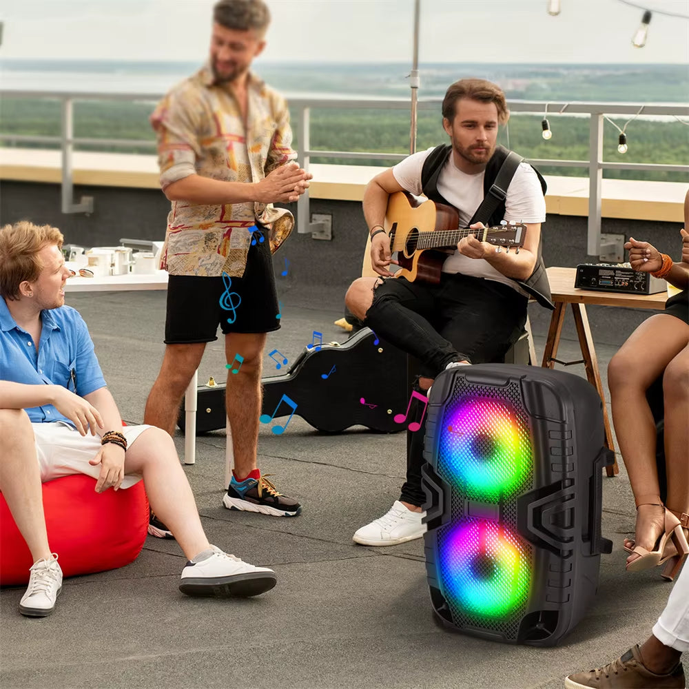 Portable Outdoor Bluetooth Speaker 6 Inch Double Horn Subwoofer Wireless Column Bass Sound with Mic