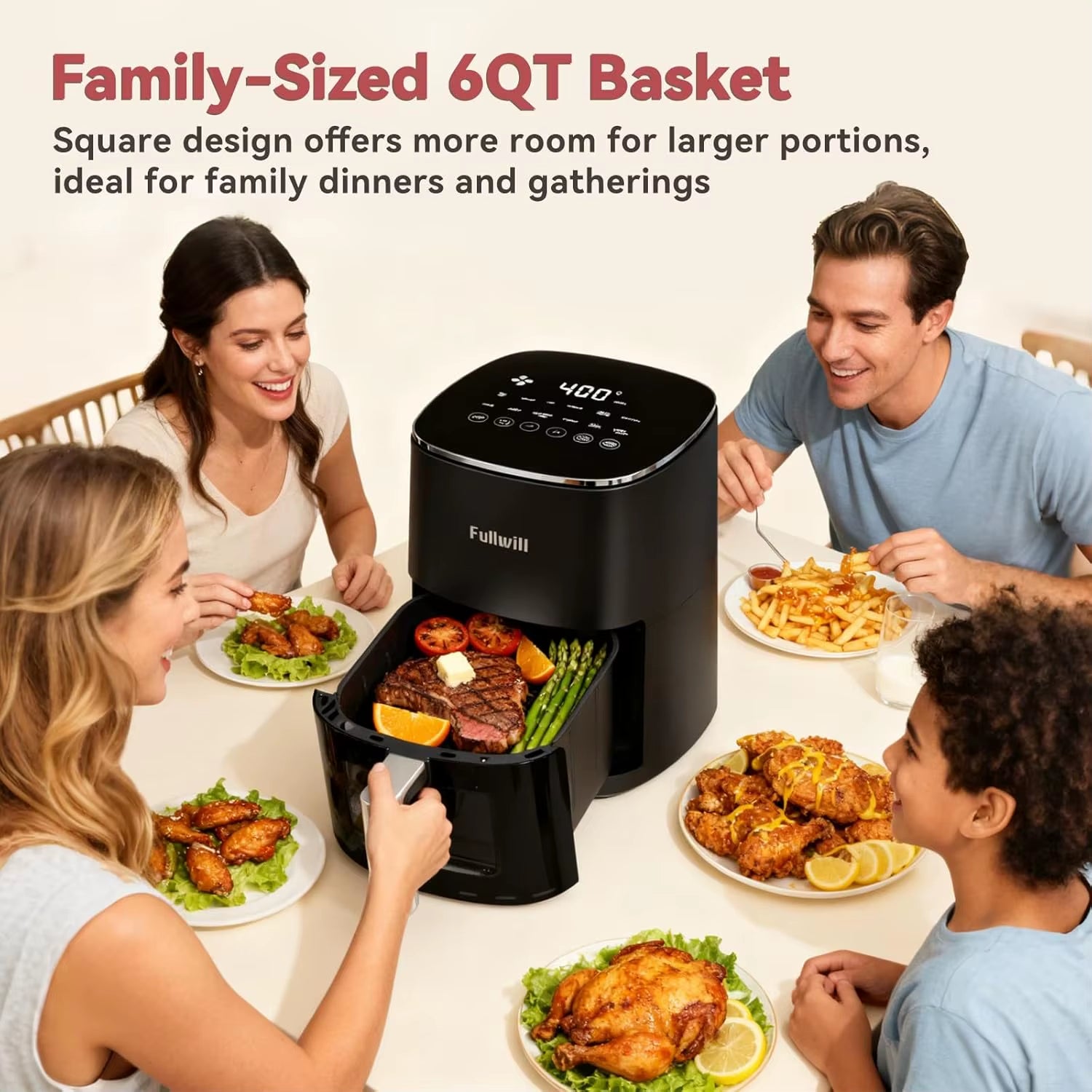6QT Air Fryer with Viewing Window, 12 Presets, 1700W Fast Cooking, Max 400℉ Crisping, Large Nonstick Basket