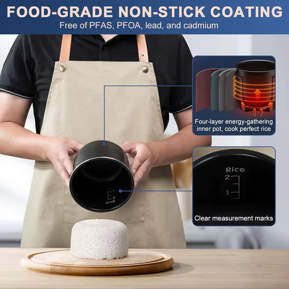 Mini Rice Cooker 2 Cups Uncooked, 1.2L Portable Non-Stick Small Travel Rice Cooker, One Button to Cook and Keep Warm Function, B
