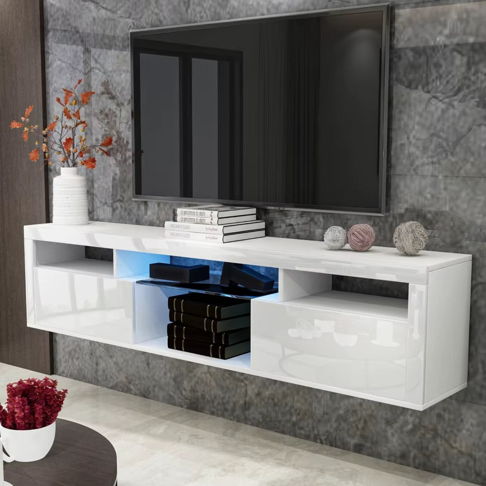 White Floating TV Stand, LED TV Stand for 70/75/80/85 Inch TV, Wall Mounted Entertainment Media Center TV Console