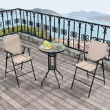 3Pcs Bistro Set Garden Backyard Bar Table Folding Chairs Outdoor Furniture Beige