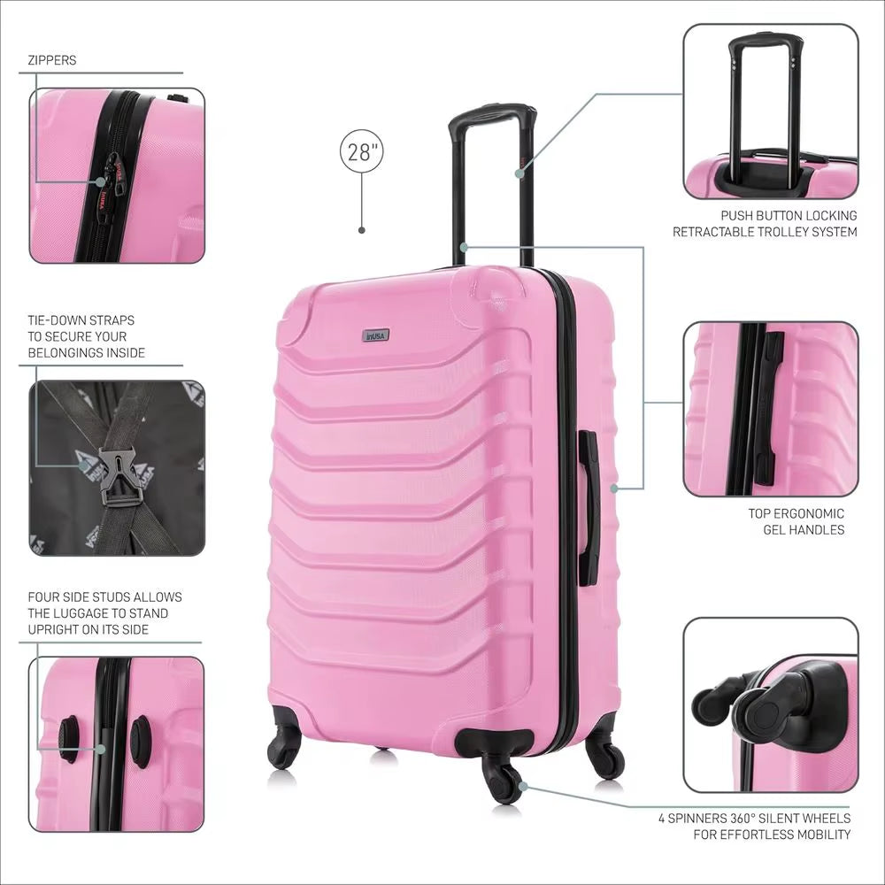 Lightweight Hardshell Spinner Luggage with Handle and Trolley, 28-Inch Pink Travel Suitcase