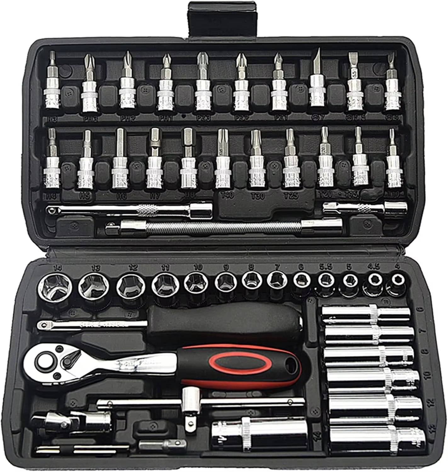 46-Piece 1/4 Inch Drive Socket Set - Metric Ratchet Wrench Kit with 4-14mm CR-V Sockets for Automotive and Household Repairs