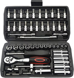 46-Piece 1/4 Inch Drive Socket Set - Metric Ratchet Wrench Kit with 4-14mm CR-V Sockets for Automotive and Household Repairs