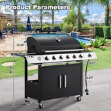 60000 BTU Stainless Steel 6 Burner Propane BBQ Grill with Side Stove Cast Iron Grates for Patio Camping Outdoor Cooking in Blac