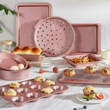 10-Piece Nonstick Baking Pan Set with Cooling Rack, Cookie Sheet, Cake Pans, Loaf & Muffin Pan - Pink