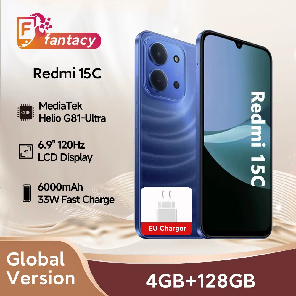 Redmi 15C Global Version 50MP Main Camera Mediatek Helio G81-Ultra 120Hz 6.9" Display 33W Charging 6000Mah Battery