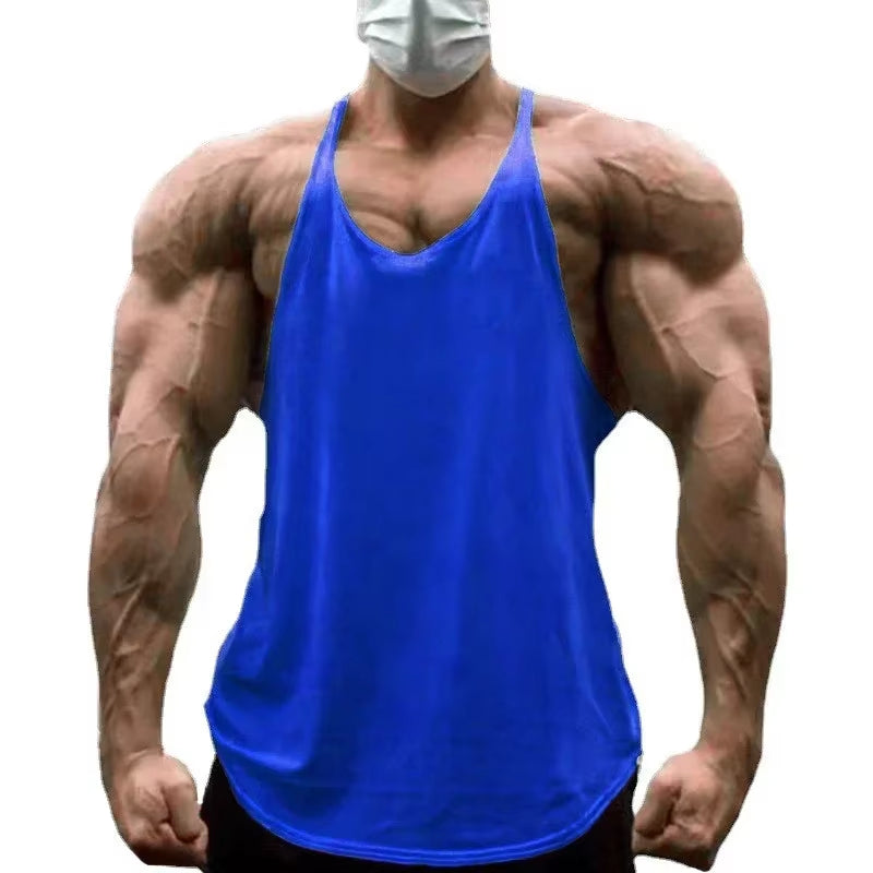 Plain Gym Fitness Bodybuilding Muscle Tank Tops Mens Running Sport Sleeveless Y-Back Vests Summer Cool Cotton Breathable Shirts