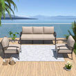Aluminum Patio Furniture Set 4-Seat Modern Metal Outdoor Conversation Sets W/45In Propane Fire Pit Table and Loveseat