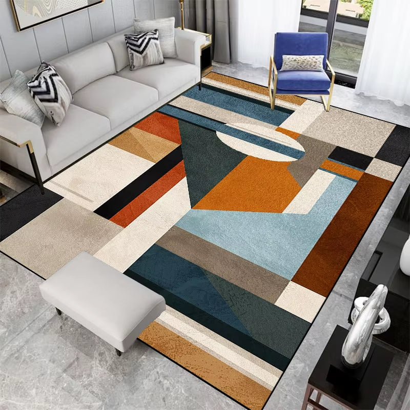 Nordic Abstract Geometric Carpets for Living Room Plush Decoration Home Retro Non-Slip Floor Mat Washable Bedroom Cloakroom Rugs