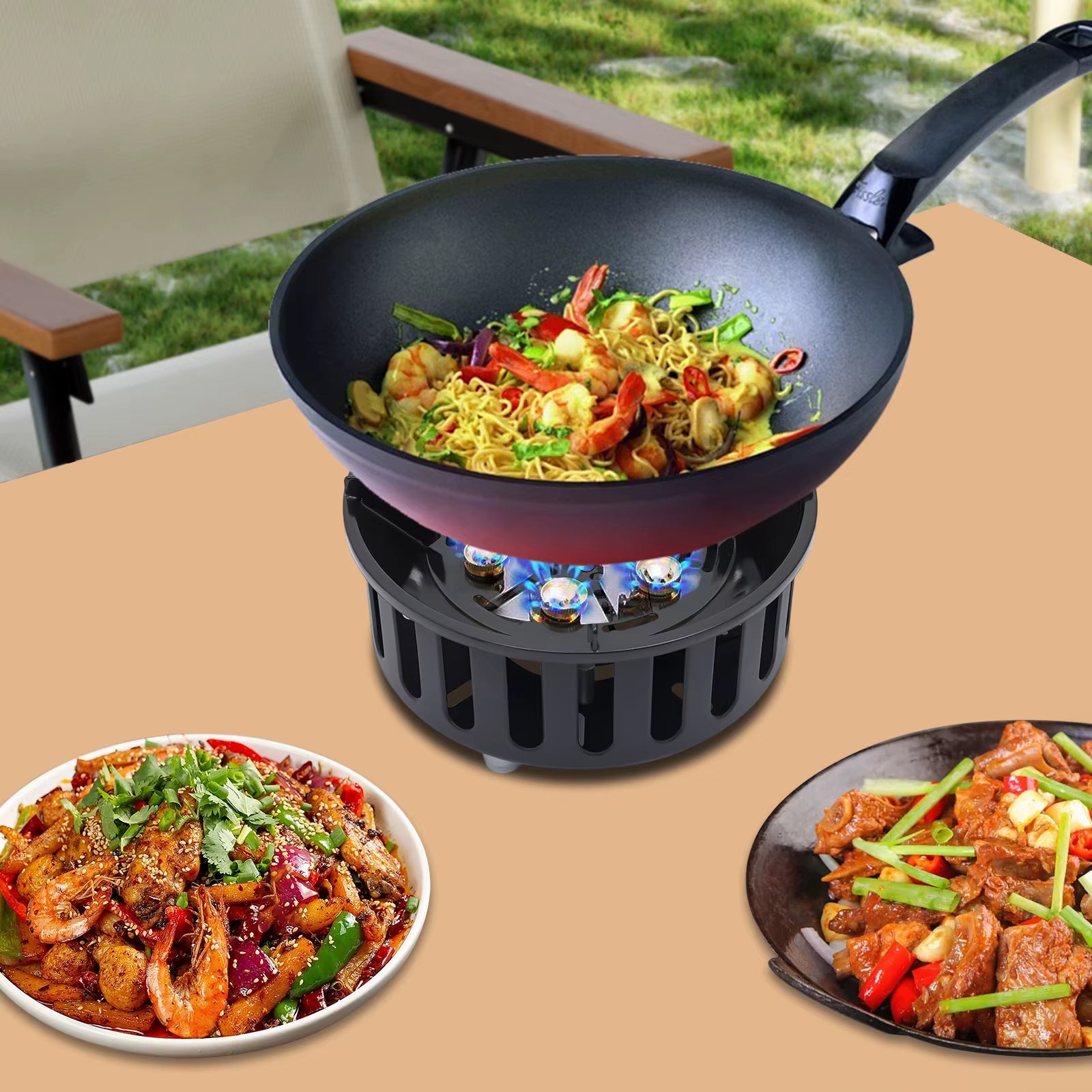 Camping Stove Outdoor Burner Portable Stove with 3 Adapters Gas Stove Matching Storage Bag for Frying Steaming Boiling Picnic